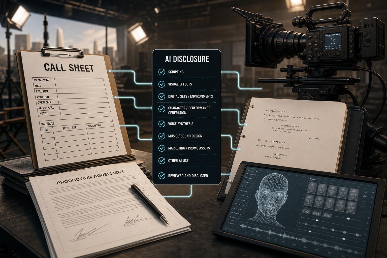 Editorial illustration for How Hollywood studios disclose generative AI in film and television production